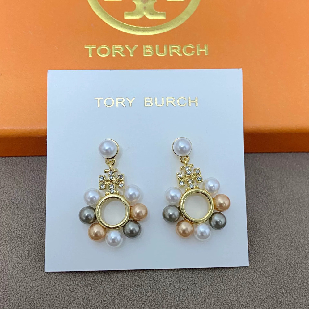 Tory Burch Colorful Pearl Inlaid Hollow Round Earrings